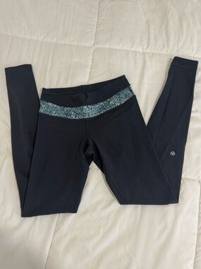 Lululemon Black Leggings with Speckled Teal Waistband